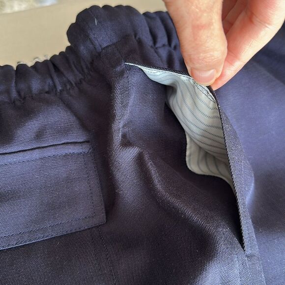 ZARA Women’s Navy Blue Rustic Linen Blend Drawstring Pants Size L - Picture 10 of 10